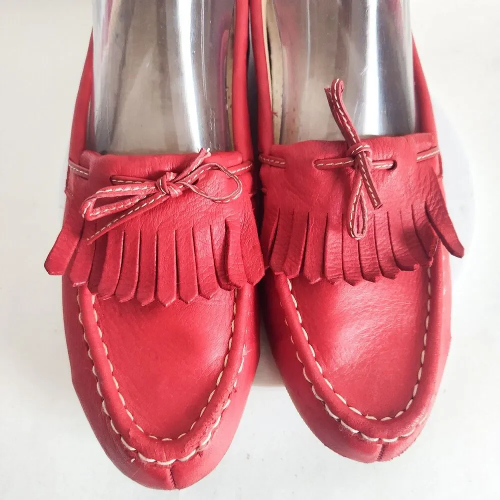 Deer Stag Red Leather Lining Upper Loafers Moccasins‎ Flats 9.5 Rubber Soles Vtg